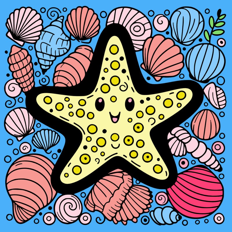 starfish surrounded by seashells