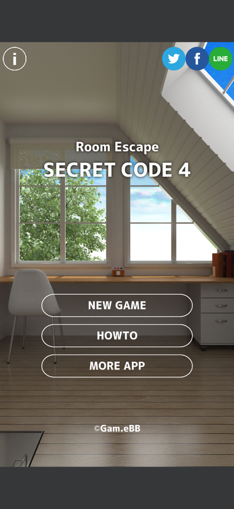 Room Escape [SECRET CODE 4] - Main menu of Room Escape Secret Code 4 featuring a study room interior