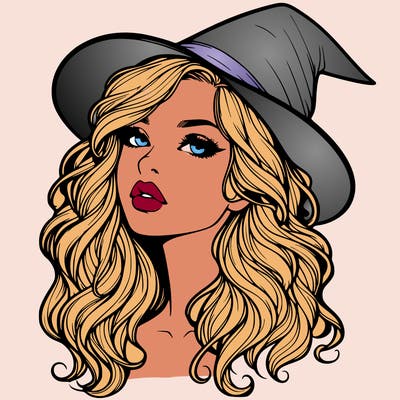 realistic witch girl with wavy hair and lips