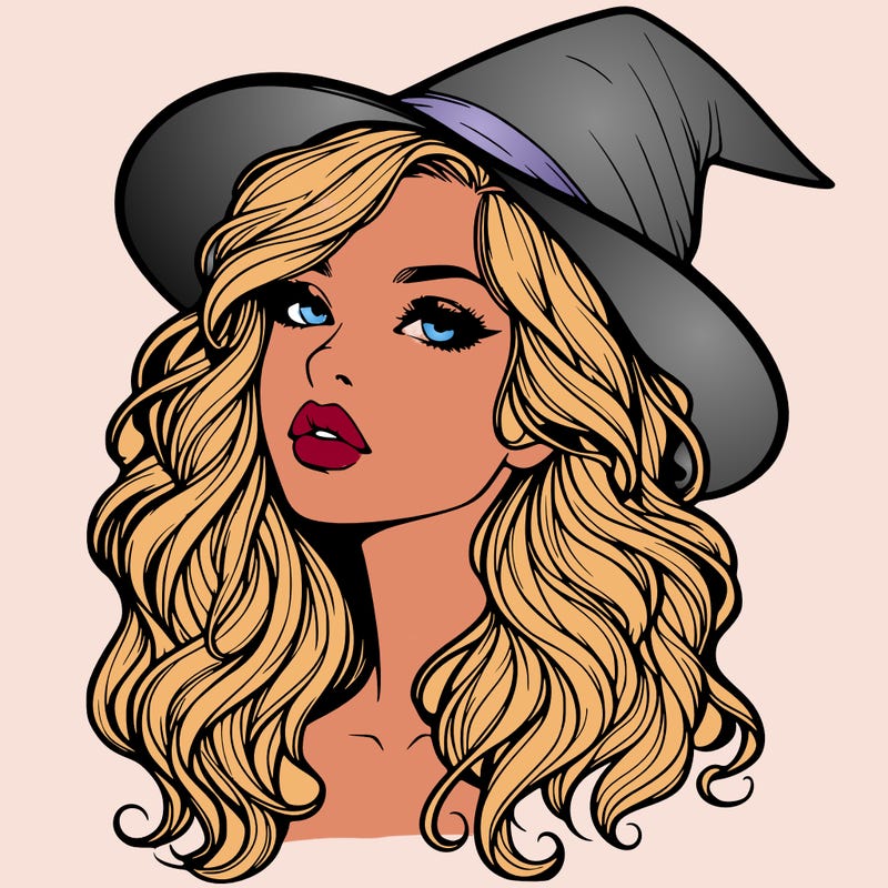 realistic witch girl with wavy hair and lips