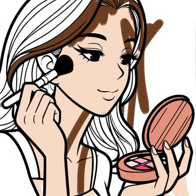 little girl putting on makeup