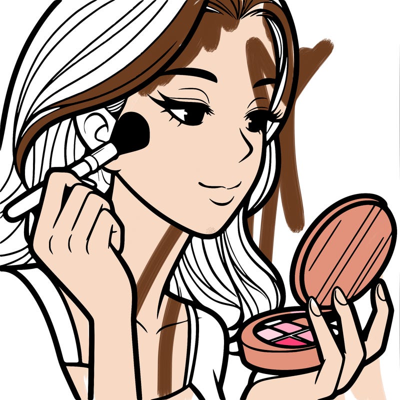 little girl putting on makeup