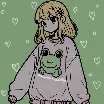 girl wearing frogging sweatshirt