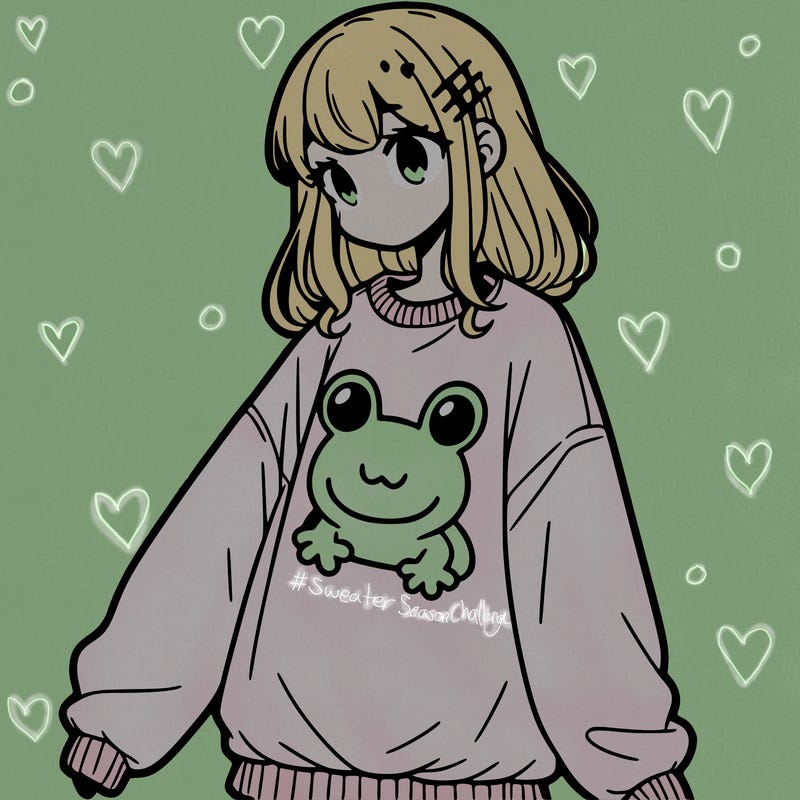 girl wearing frogging sweatshirt