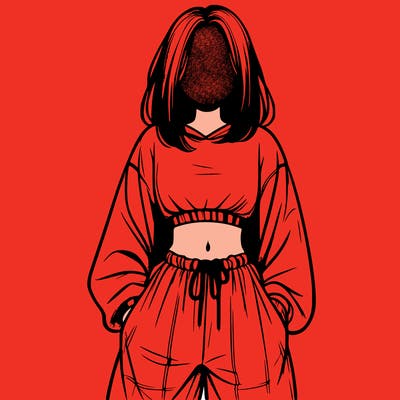 realistic girl faceless with baggy pants and a crop top