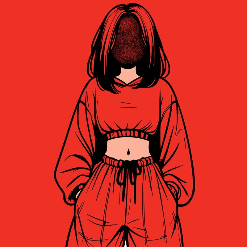 realistic girl faceless with baggy pants and a crop top