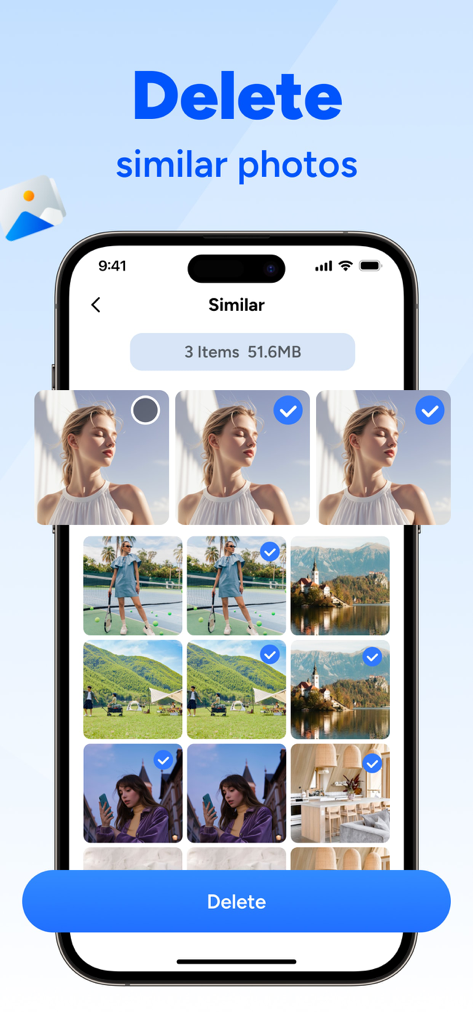 Wipe Neat app interface highlighting the feature to delete similar photos and optimize phone storage