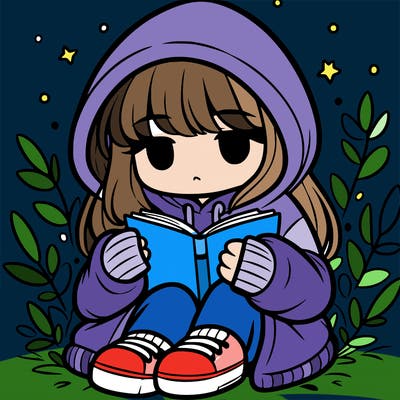 girl in oversized hoodie reading a book