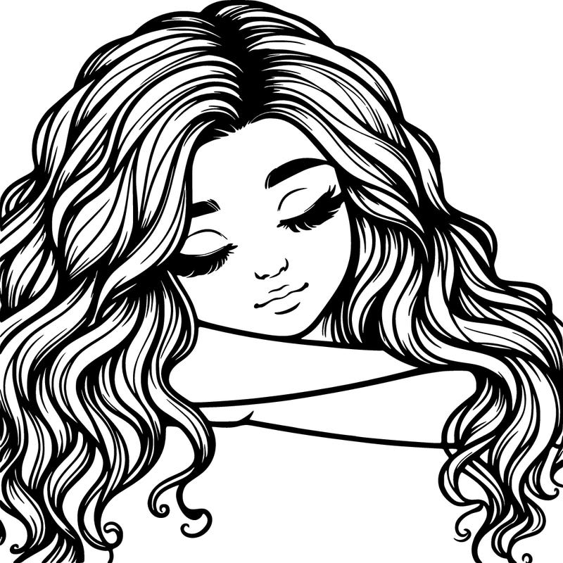 realistic girl wavy hair and sleep