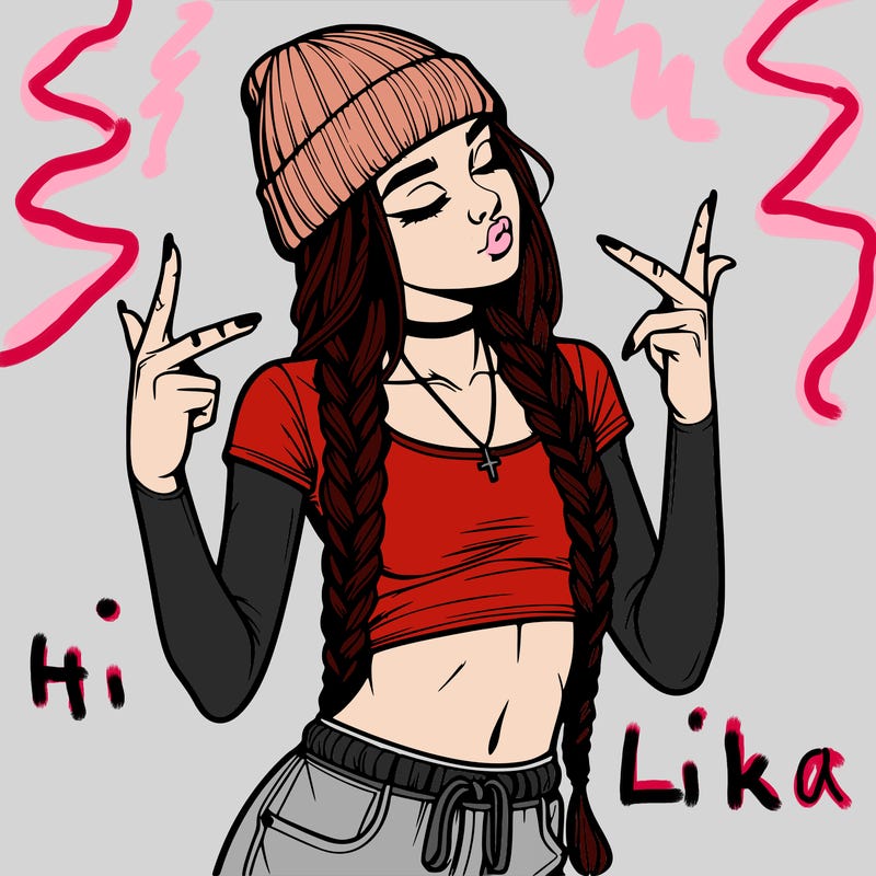 realistic teenage girl with braids and a beanie and crop top doing 🫶🏼