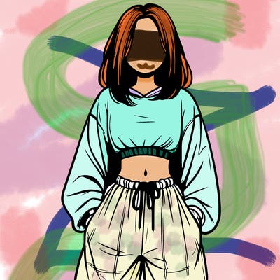 realistic girl faceless with baggy pants and a crop top