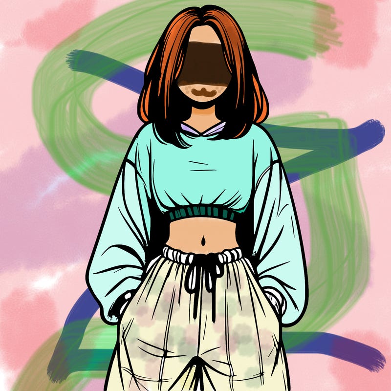 realistic girl faceless with baggy pants and a crop top