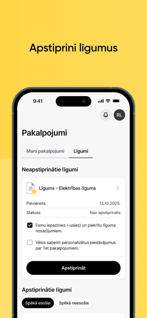 Écran de l'application mobile Mans Tet montrant les options d'approbation et de gestion des contrats d'électricité