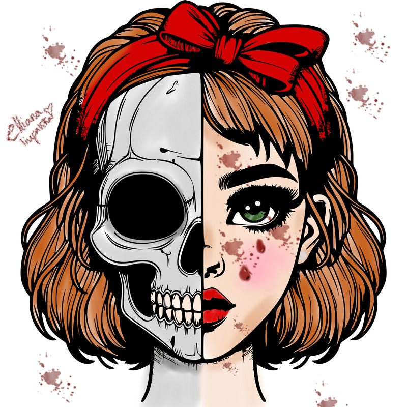 realistic girl with half skull mask