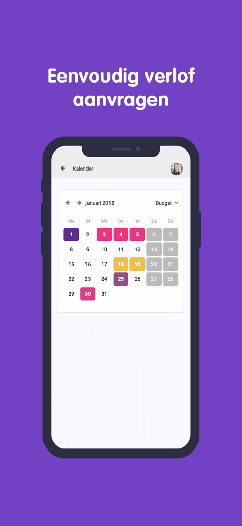 Officient - Officientアプリのカレンダーインターフェイス。従業員の休暇申請用。