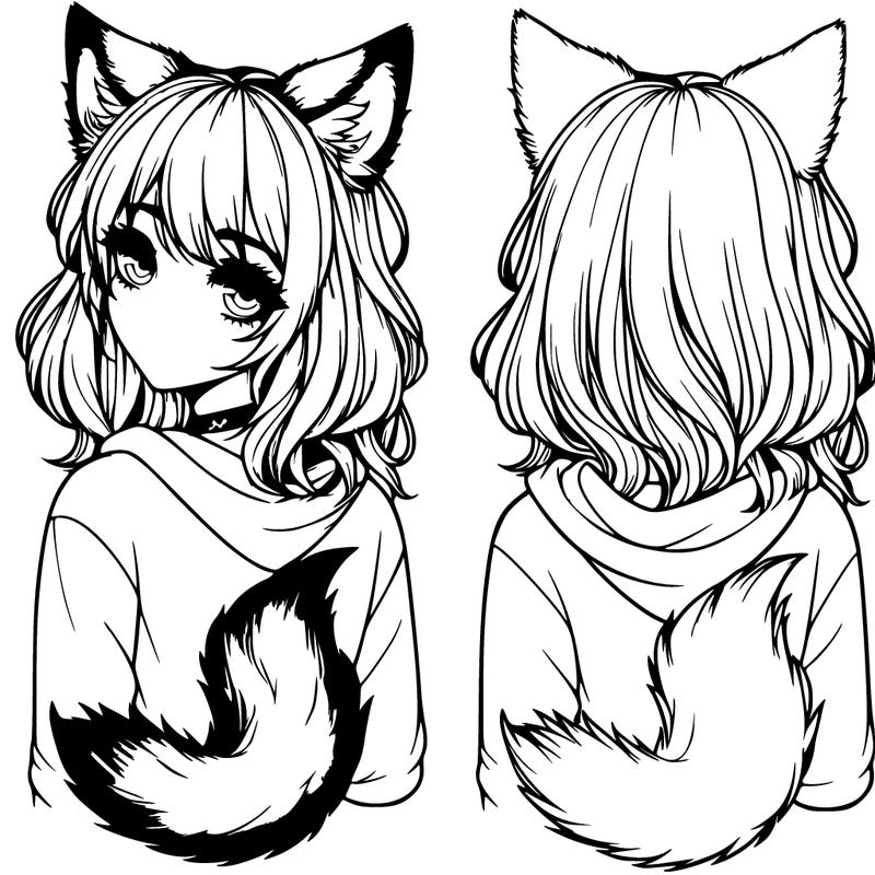 realistic girl with wolf ears and tail