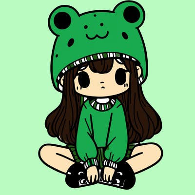 a girl wearing a frog hat and some frog socks
