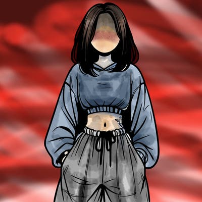 realistic girl faceless with baggy pants and a crop top