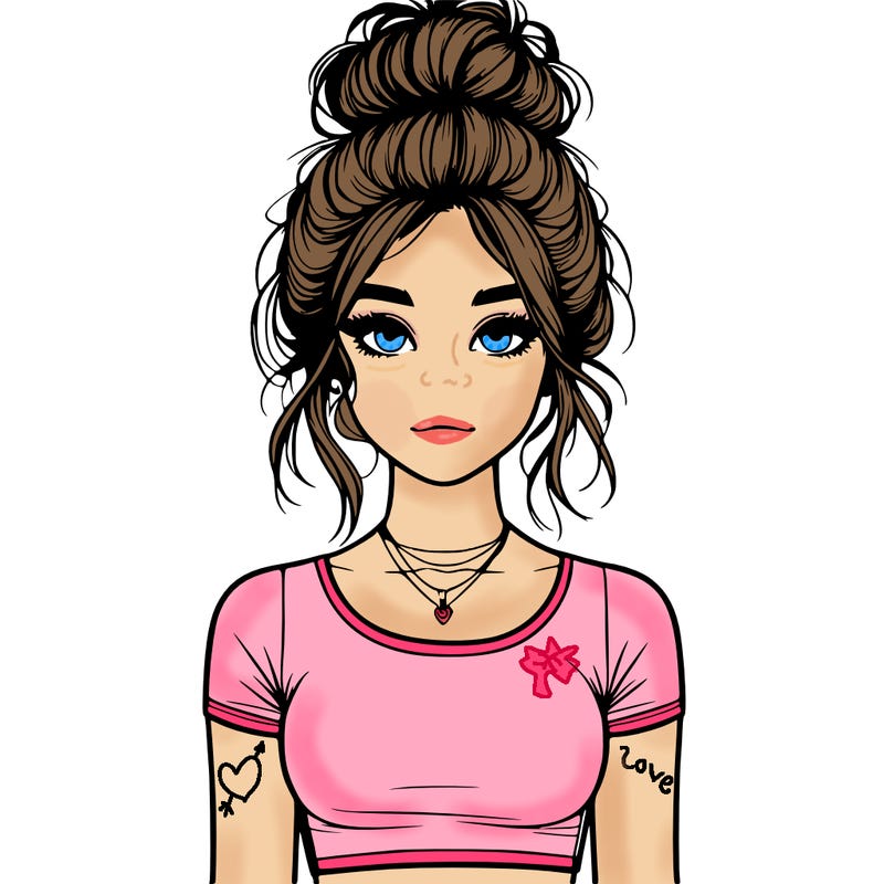 realistic girl with messy bun and croptop