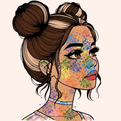 realistic girl with buns on the top of her head