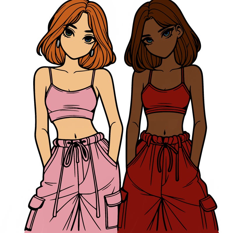 two girls with crop top with baggy pants