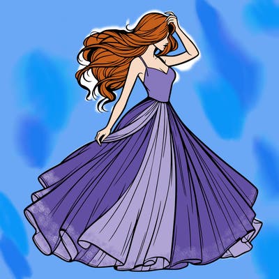 realistic woman with dress flowing in the wind