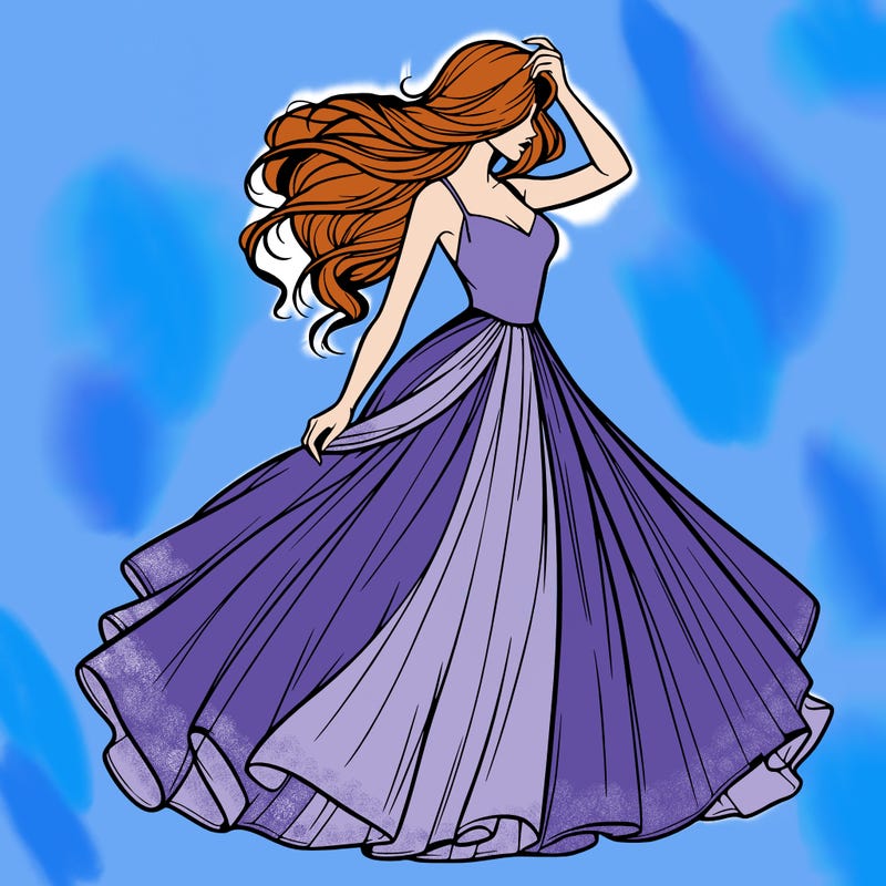 realistic woman with dress flowing in the wind