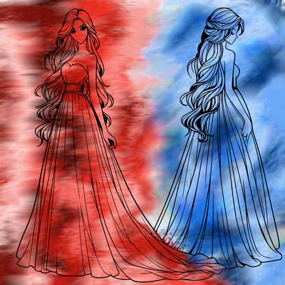 realistic woman with long flowing dress