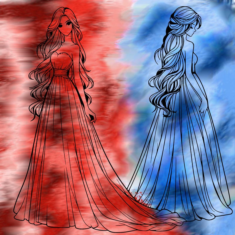 realistic woman with long flowing dress