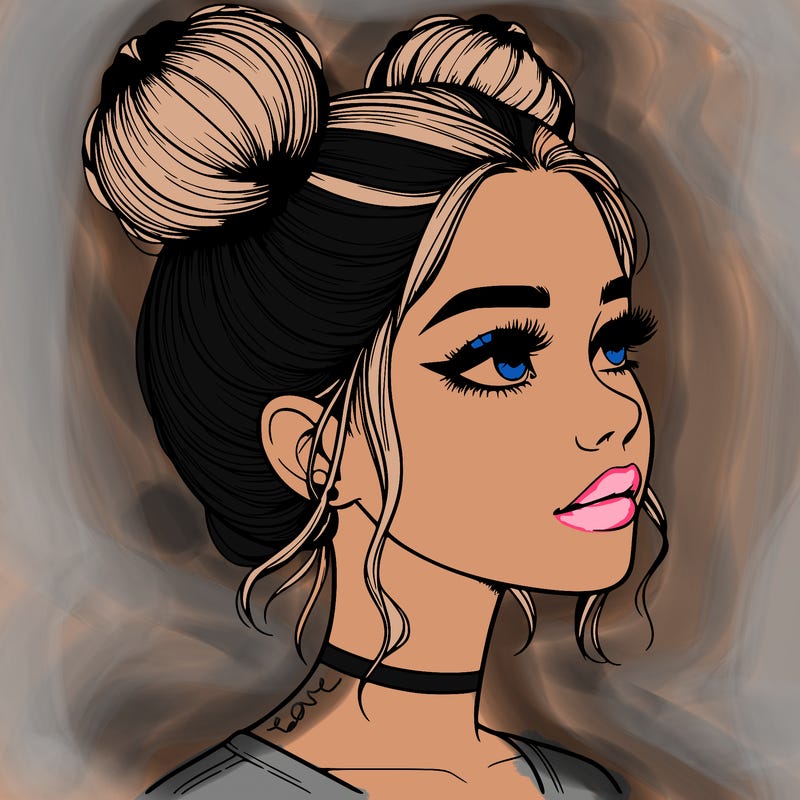 realistic girl with buns on the top of her head