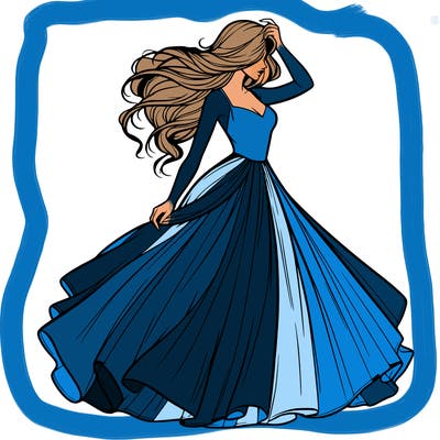 realistic woman with dress flowing in the wind