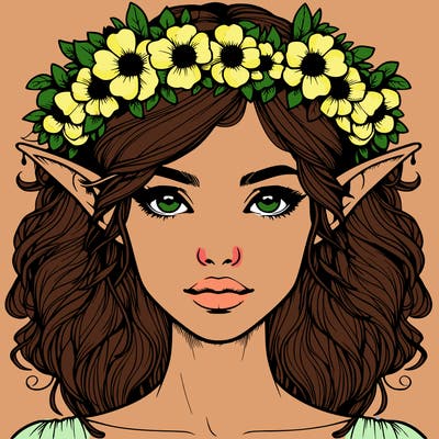 realistic female elf with flower crown
