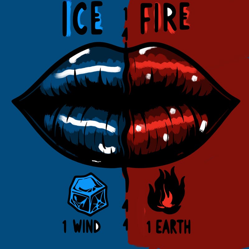 realistic lip split in fourth . 1 fourth ice 1 fire 1wind 1 earth