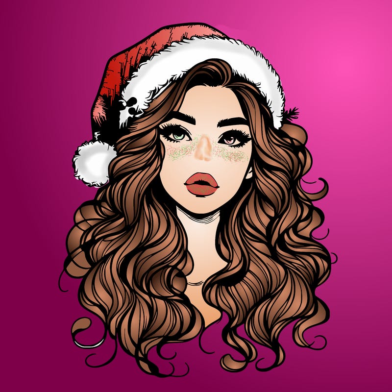 realistic christmas girl with wavy hair and lips
