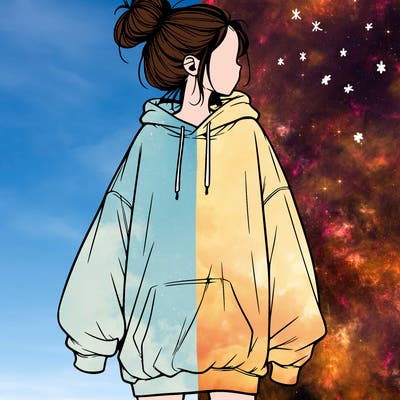 realistic girl with a oversized sweatshirt on and a bun
