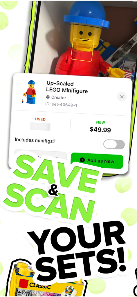 Brickify - The Brickify app scanning a LEGO minifigure to identify the set and display its current market price.