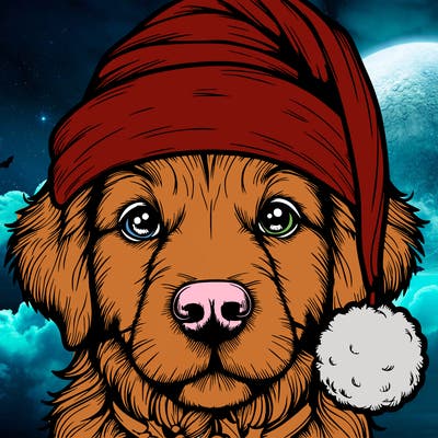 realistic dog with a christmas hat