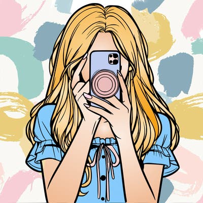 a realistic girl holding her phone taking pictures