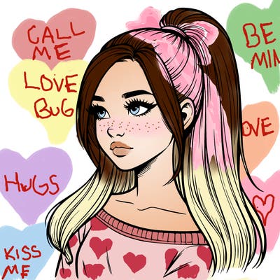 realistic girl with a high ponytail