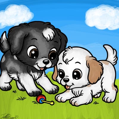 two small dogs playing