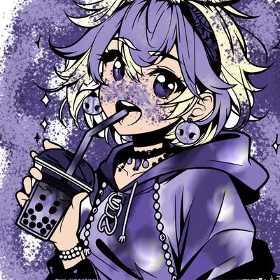 hot baddie anime girl drinking boba and biting the straw