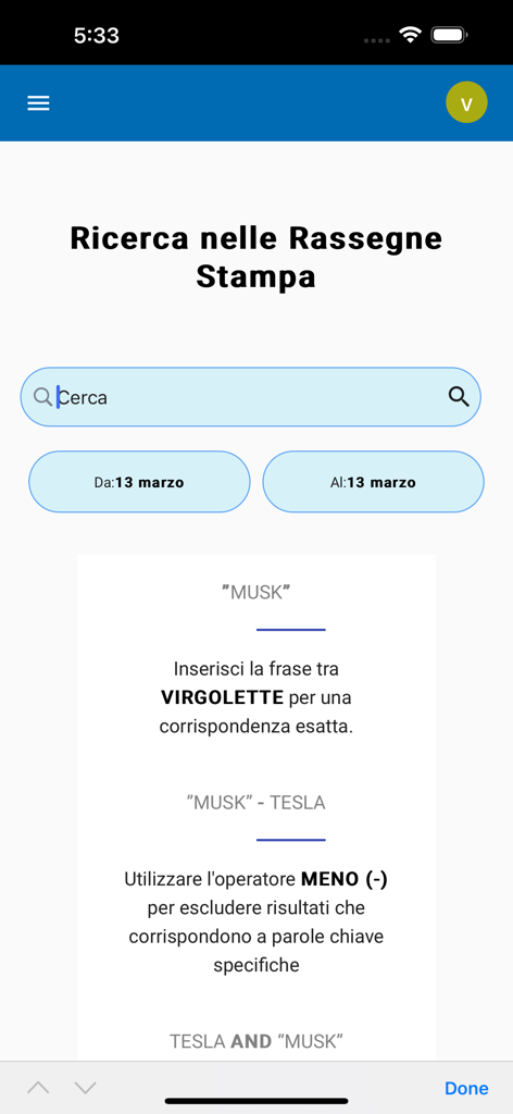 MyVP - Advanced search interface for press reviews with keyword and date filters