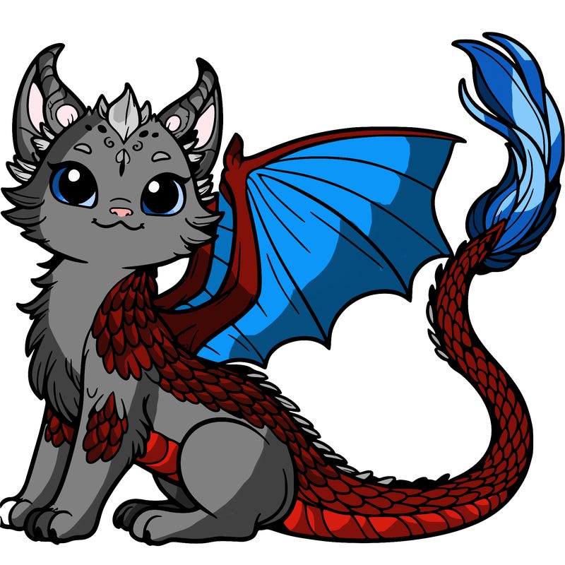 cat dragon, a bit realistic but stylized