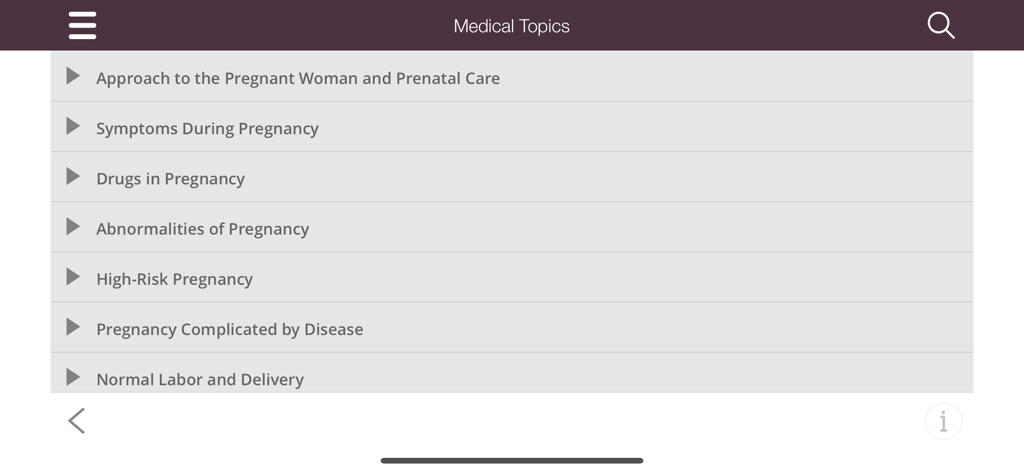 MSD Manual Guide to Obstetrics - A menu of obstetric medical topics including prenatal care and high-risk pregnancy in the MSD Manual app