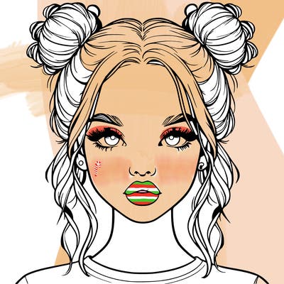 realistic girl with two buns in hair and lips