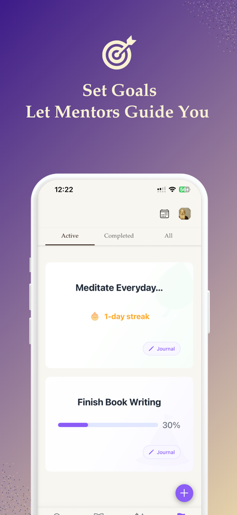 Life Note: Journal With Greats - Life Note app screenshot displaying a goal tracking interface for personal growth tasks