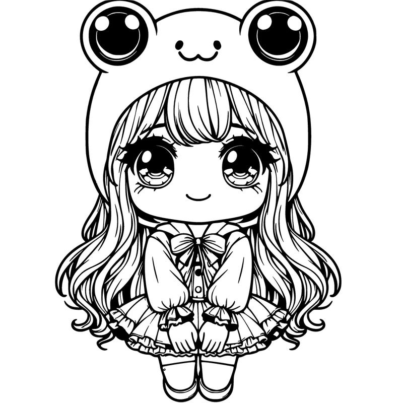 realistic girl in cute frog outfit