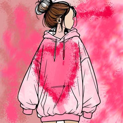 realistic girl with a oversized sweatshirt on and a bun
