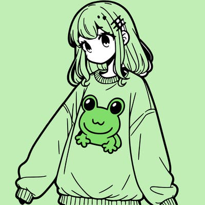 girl wearing frogging sweatshirt