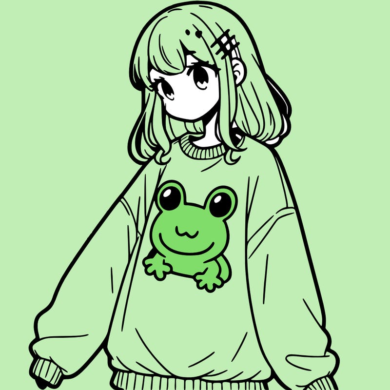 girl wearing frogging sweatshirt